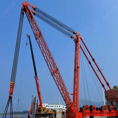 东平港通航:看500吨桅杆式起重机“承上启下”